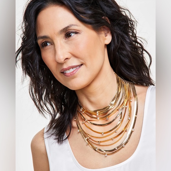 I.n.c. International Concepts Crystal & Omega Chain Layered Necklace - Picture 1 of 7